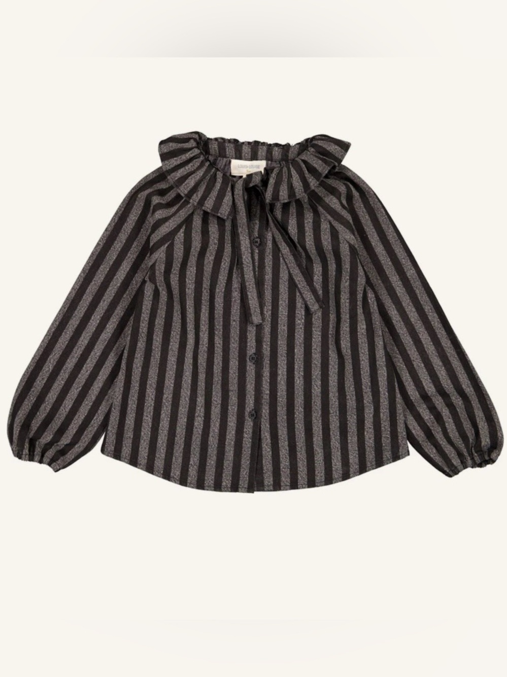 Louis Louise Black & Gray Striped Ruffle Collar Button-Up Top